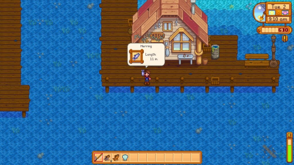 Catching a fish in Stardew Valley